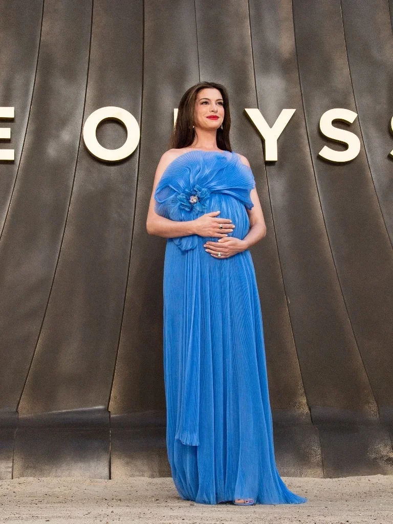 Anne Hathaway Channels Ethereal Grecian Royalty in Custom Pleated Dior - Fashion look worn by Anne Hathaway
