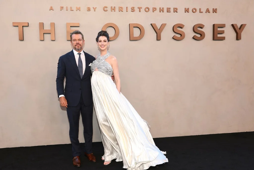 Anne Hathaway and Matt Damon at The Odyssey New York premiere
