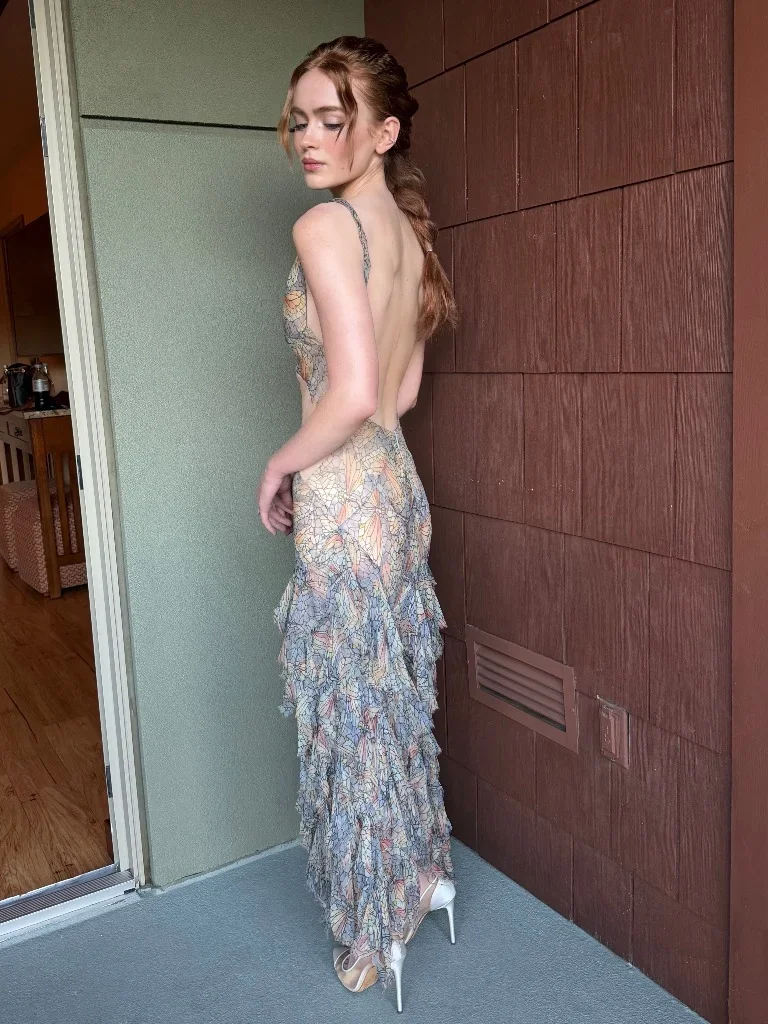 Sadie Sink archival Alexander McQueen gown back view at D23