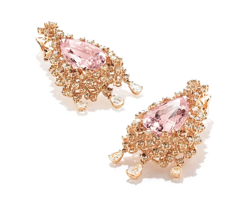 Damiani Mimosa High Jewelry Earrings featuring morganite and rosecut diamonds