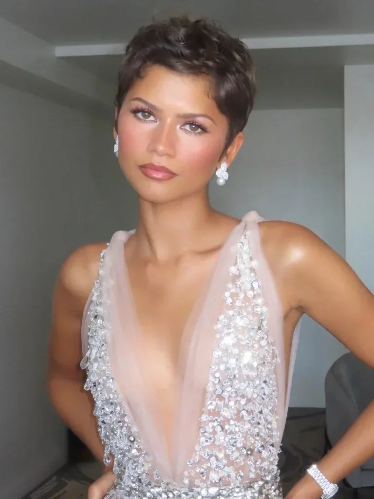 Zendaya wearing custom Prada and Prada Beauty makeup at the 2026 Emmys