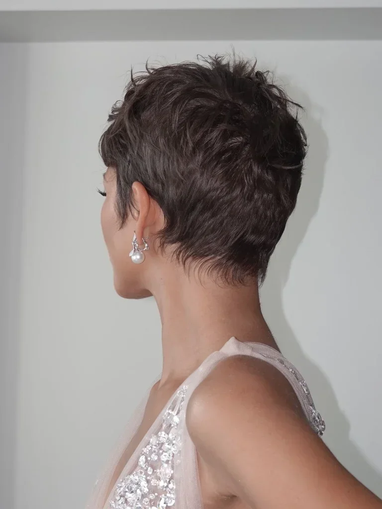 Back view of Zendaya's textured pixie cut styled by Coree Moreno for the 2026 Emmys