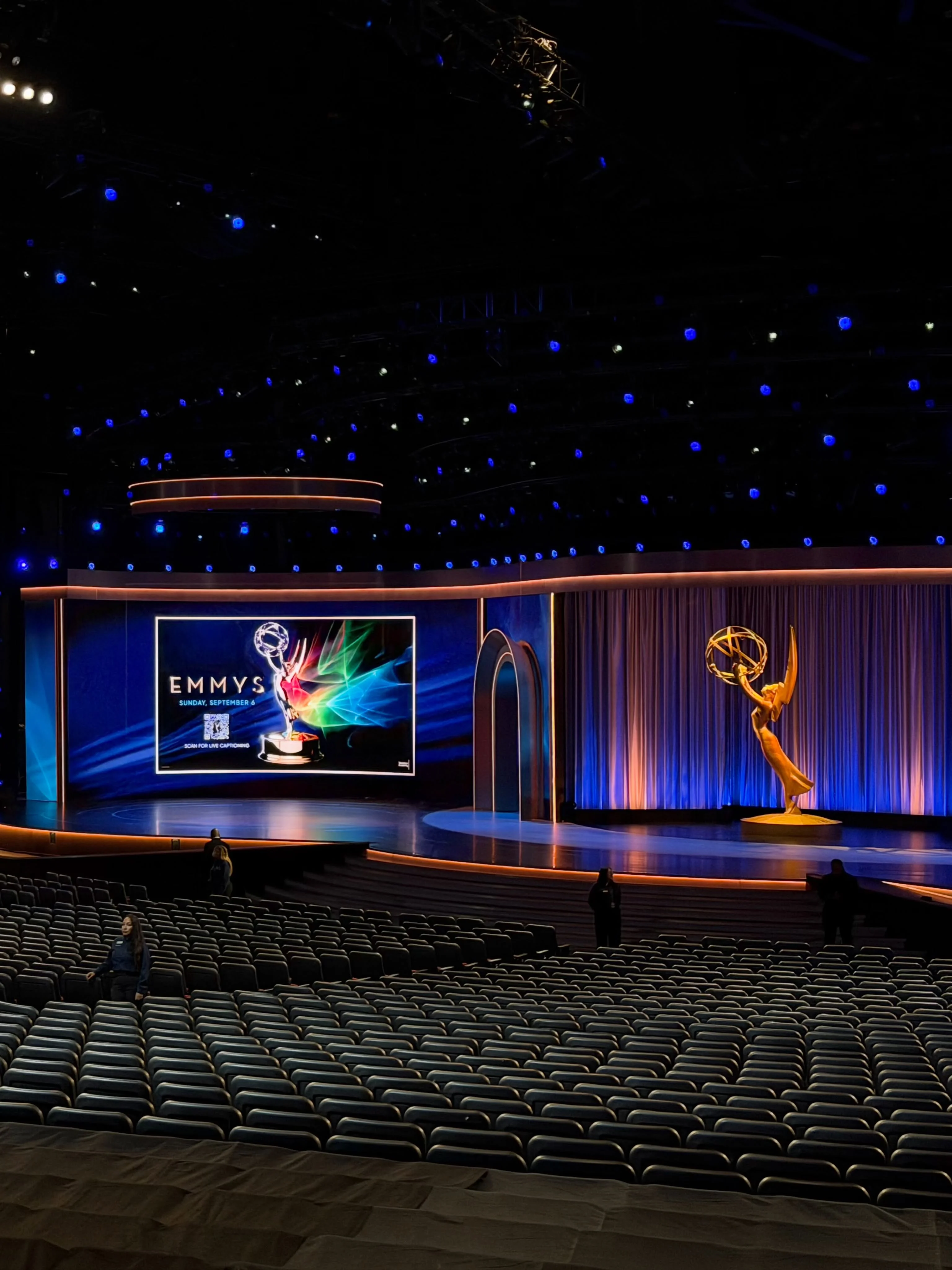 Panoramic view of the dazzling Peacock Theater stage before ceremony start